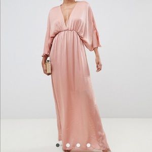 ASOS DESIGN Kimono Maxi Dress in Satin- Dusty Rose